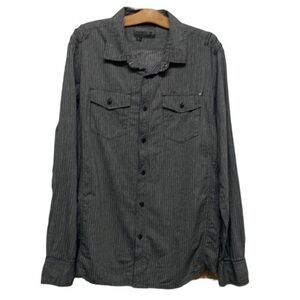 Ocean Current  Mens Button Up Shirt Size L Dark Gray Striped Long Sleeve (M-459)